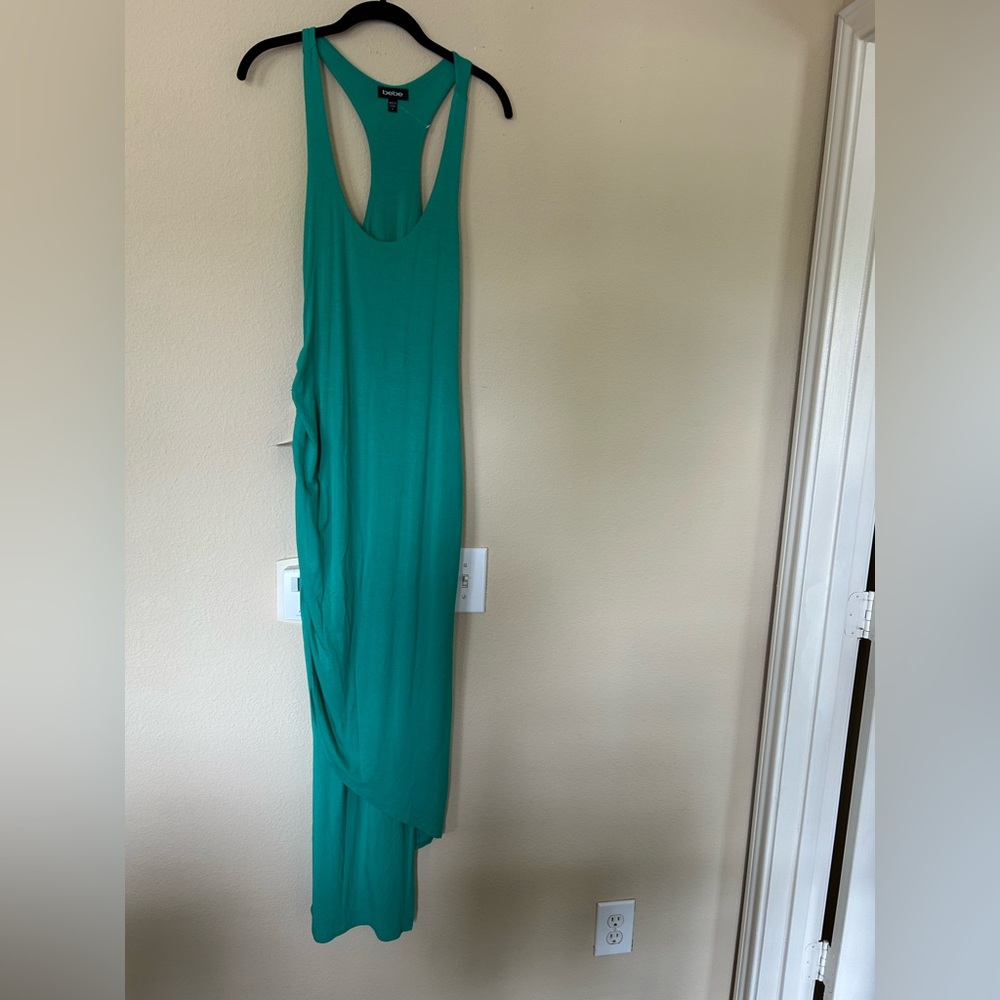 NWT Bebe Energetic Asymmetrical Sweep Cinched Green Dress Medium
